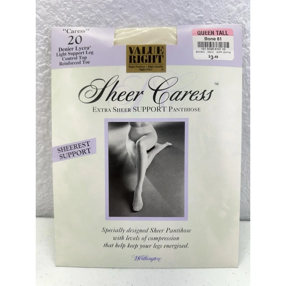 Sheer Caress JC Penney Sheer Support Pantyhose Bone QUEEN TALL Worthington
